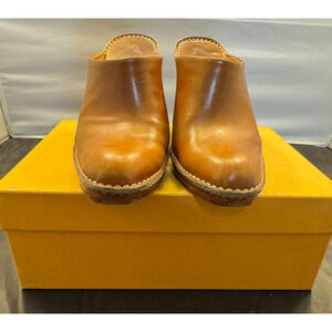 Tod’s Selles Clog Chestnut Brown Leather Heeled Mules Women’s Size 8.5 Italy EUC